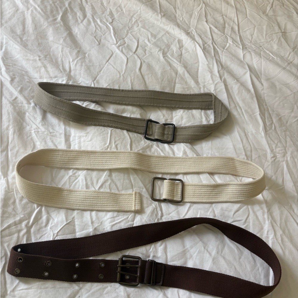 Set of Three Canvas Belts in Neutral Tones